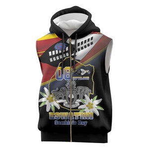 Personalized Eswatini Somhlolo Day Sleeveless Zip Hoodie Coat Of Arms With Map - African Pride
