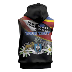 Personalized Eswatini Somhlolo Day Sleeveless Zip Hoodie Coat Of Arms With Map - African Pride