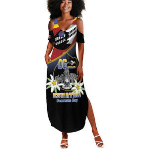 Personalized Eswatini Somhlolo Day Summer Maxi Dress Coat Of Arms With Map - African Pride