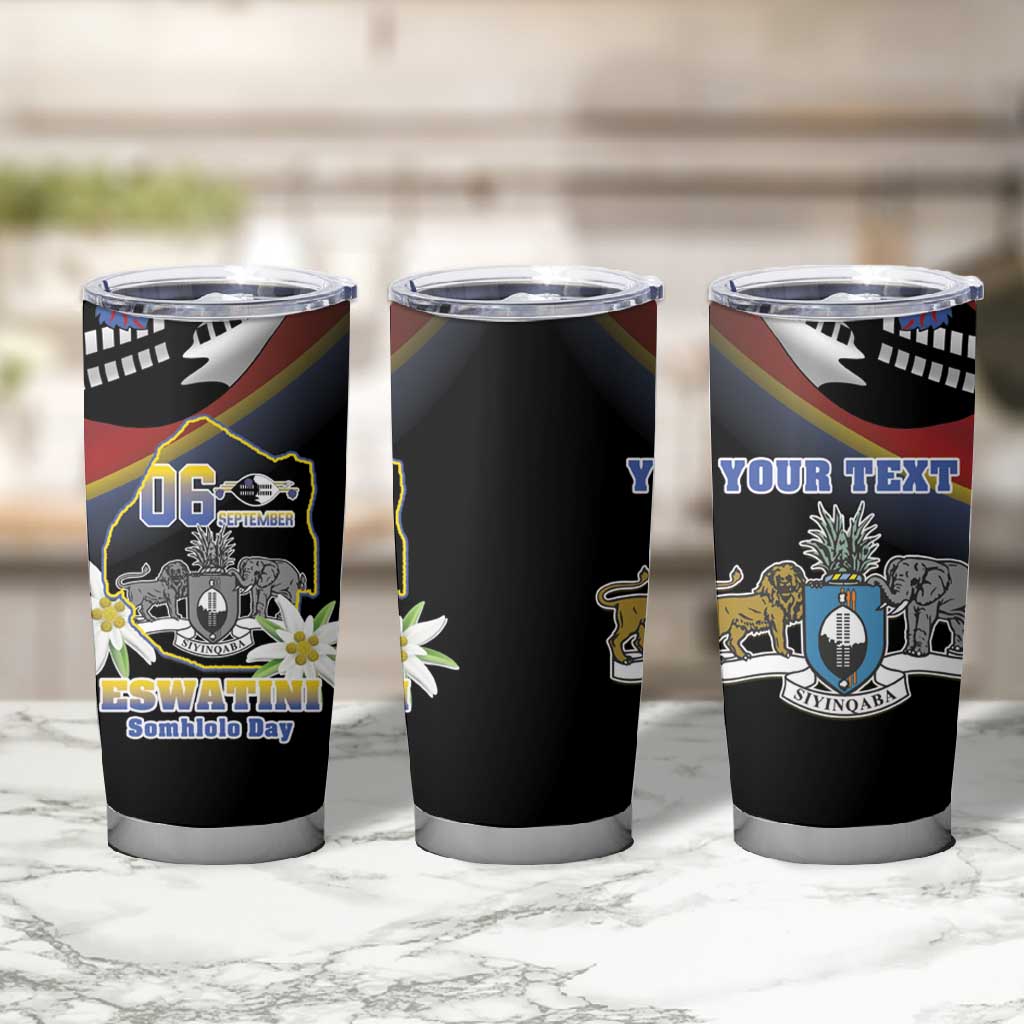 Personalized Eswatini Somhlolo Day Tumbler Cup Coat Of Arms With Map - African Pride
