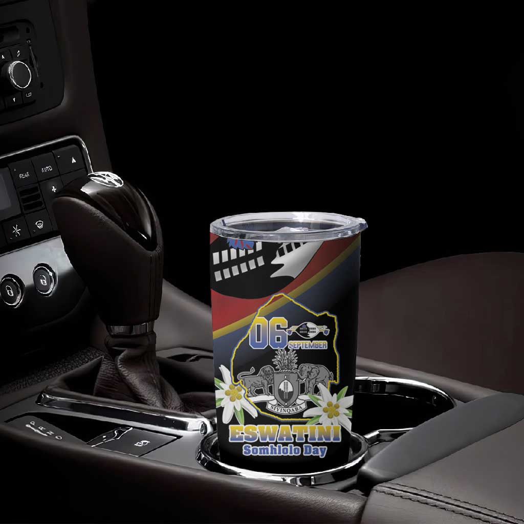 Personalized Eswatini Somhlolo Day Tumbler Cup Coat Of Arms With Map - African Pride