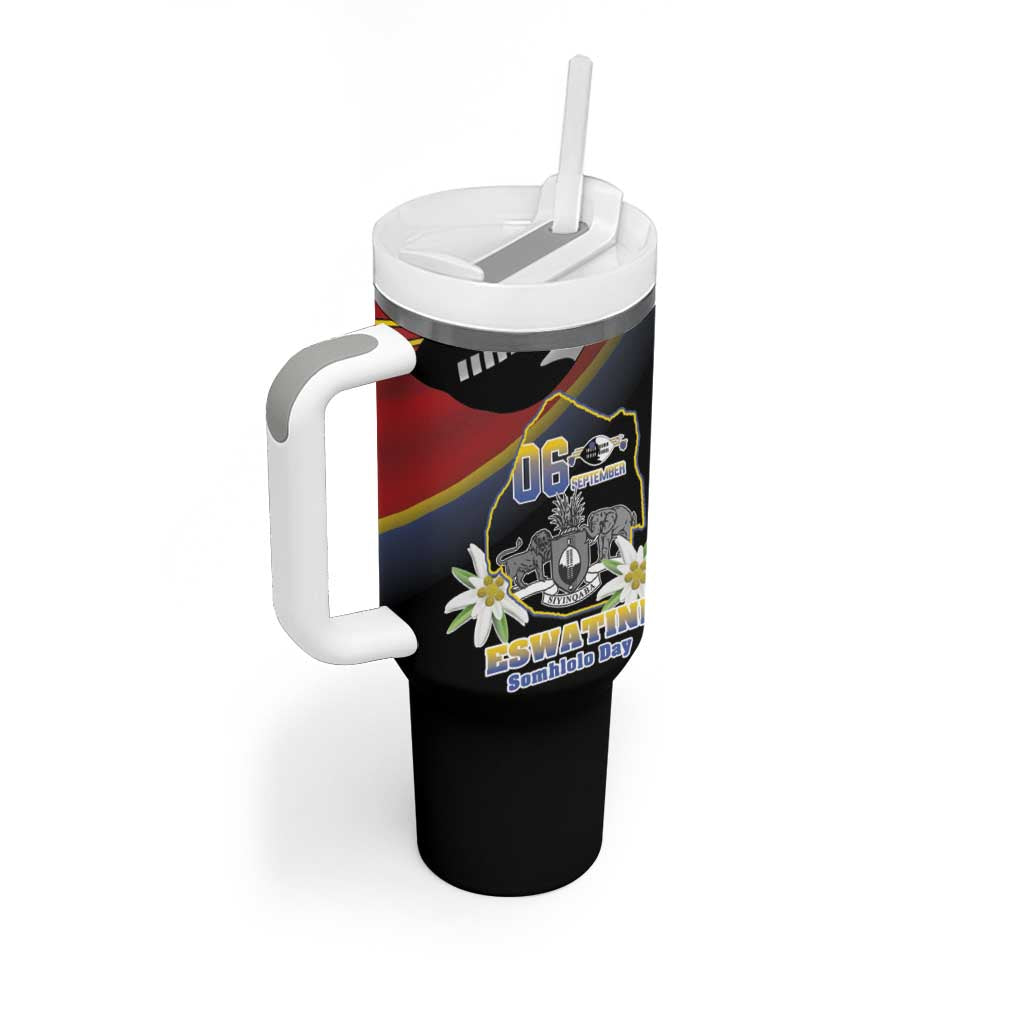 Personalized Eswatini Somhlolo Day Tumbler With Handle Coat Of Arms With Map - African Pride