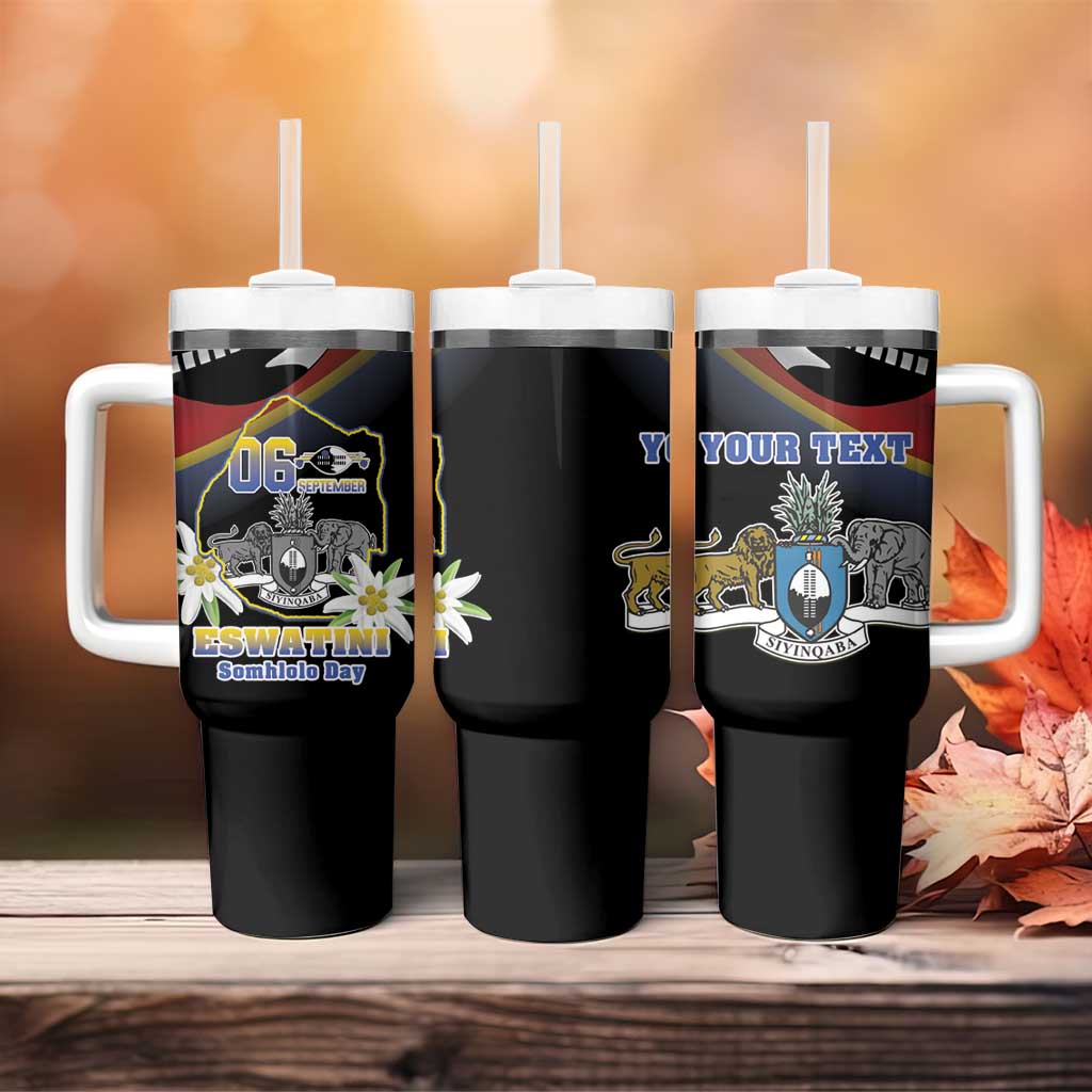 Personalized Eswatini Somhlolo Day Tumbler With Handle Coat Of Arms With Map - African Pride