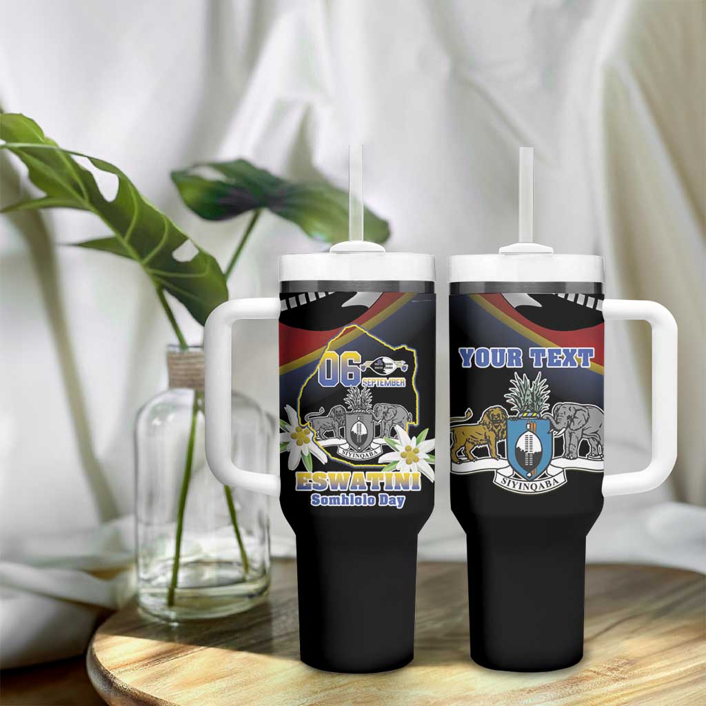 Personalized Eswatini Somhlolo Day Tumbler With Handle Coat Of Arms With Map - African Pride