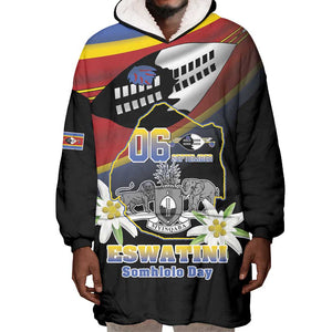 Personalized Eswatini Somhlolo Day Wearable Blanket Hoodie Coat Of Arms With Map - African Pride