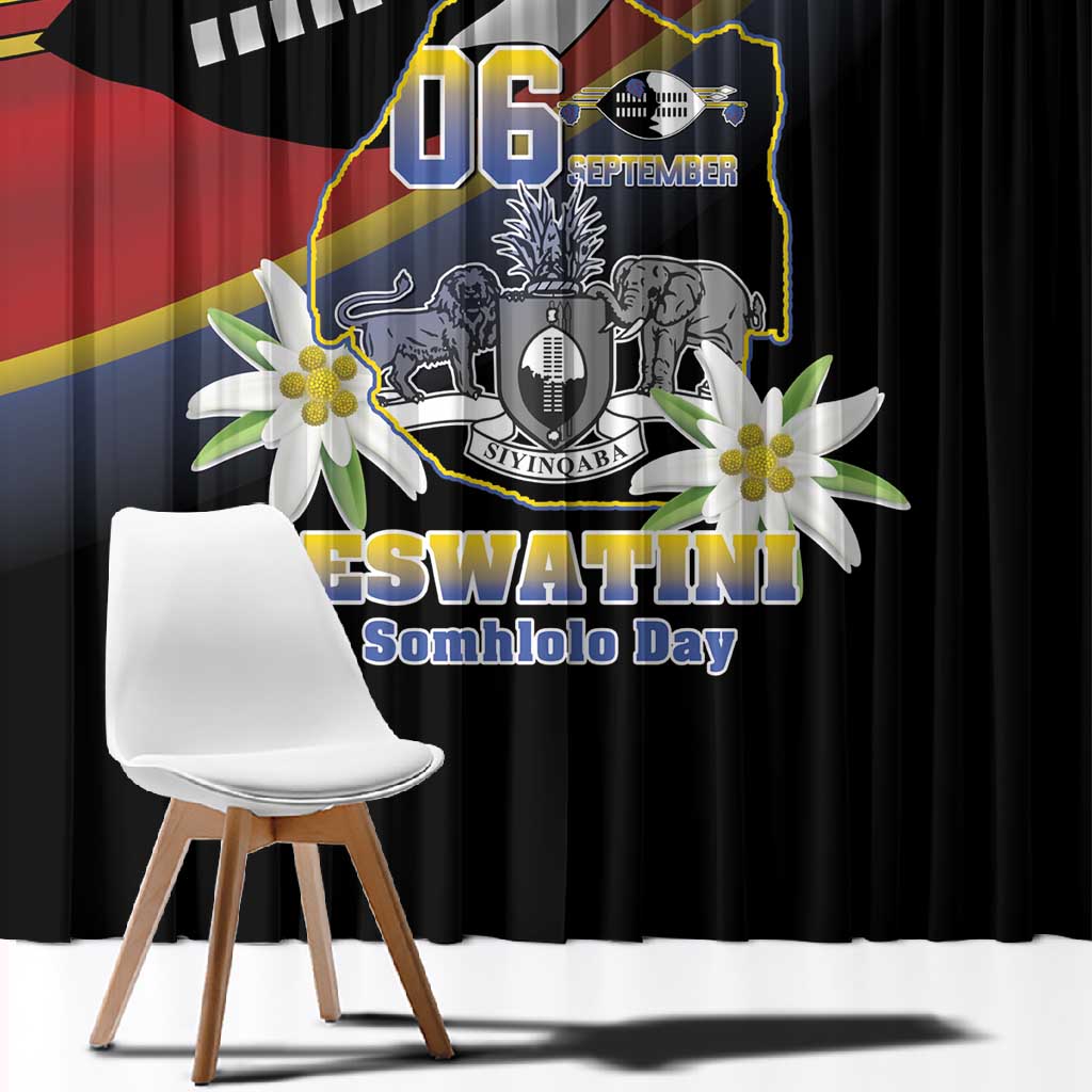 Eswatini Somhlolo Day Window Curtain Coat Of Arms With Map - African Pride