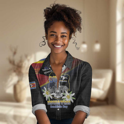 Personalized Eswatini Somhlolo Day Women Casual Shirt Coat Of Arms With Map - African Pride