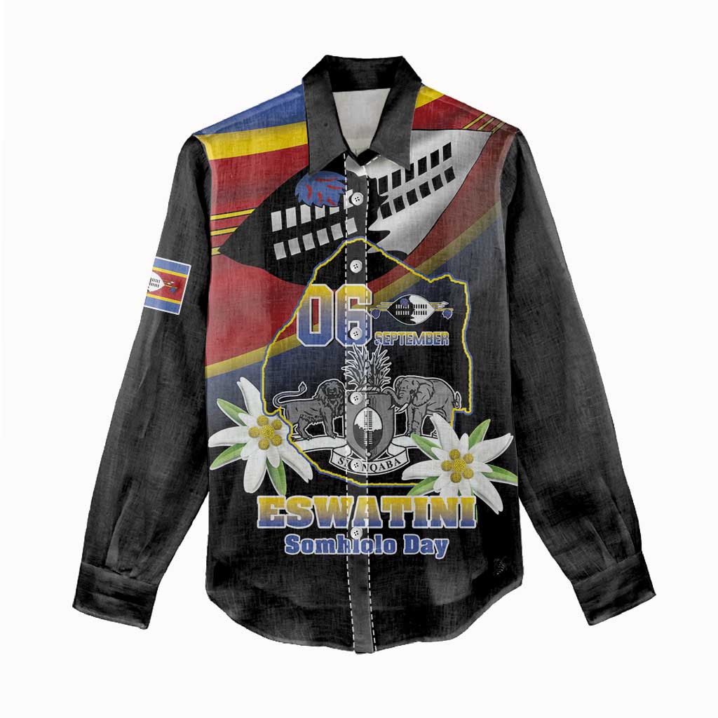 Personalized Eswatini Somhlolo Day Women Casual Shirt Coat Of Arms With Map - African Pride