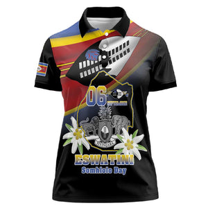 Personalized Eswatini Somhlolo Day Women Polo Shirt Coat Of Arms With Map - African Pride