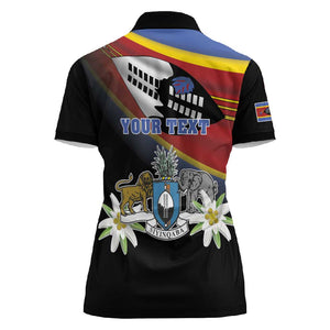 Personalized Eswatini Somhlolo Day Women Polo Shirt Coat Of Arms With Map - African Pride