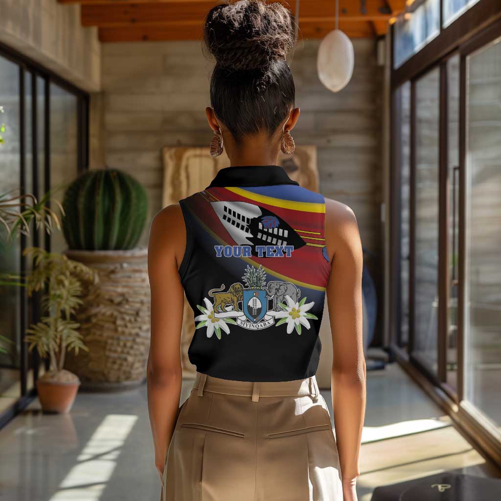 Personalized Eswatini Somhlolo Day Women Sleeveless Polo Shirt Coat Of Arms With Map - African Pride
