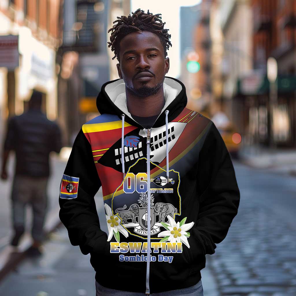 Personalized Eswatini Somhlolo Day Zip Hoodie Coat Of Arms With Map - African Pride