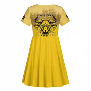 Personalized Buffalo Soldier Kid Short Sleeve Dress African American Heroes - Yellow - African Pride