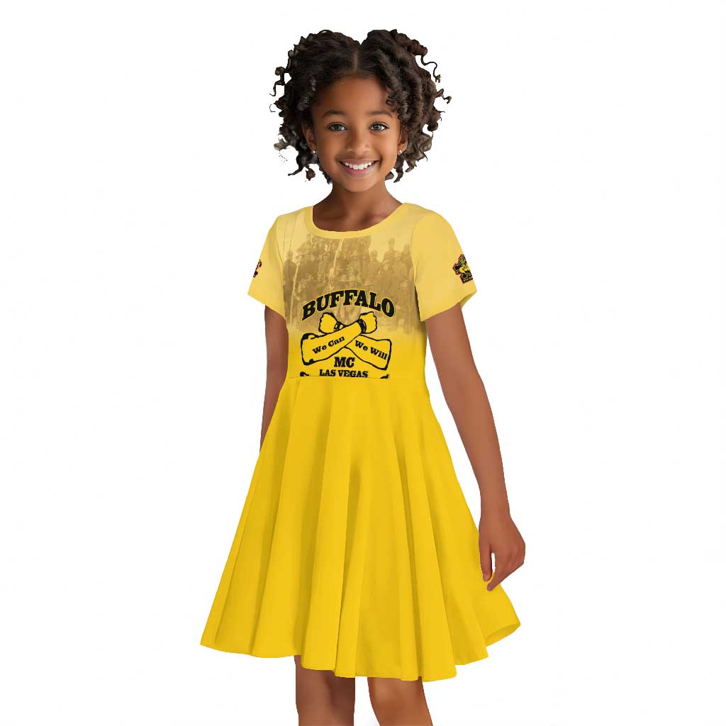 Personalized Buffalo Soldier Kid Short Sleeve Dress African American Heroes - Yellow - African Pride