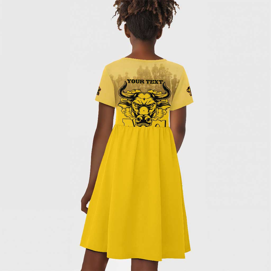 Personalized Buffalo Soldier Kid Short Sleeve Dress African American Heroes - Yellow - African Pride
