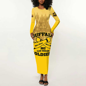 Personalized Buffalo Soldier Long Sleeve Bodycon Dress African American Heroes - Yellow - African Pride