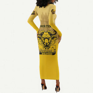 Personalized Buffalo Soldier Long Sleeve Bodycon Dress African American Heroes - Yellow - African Pride