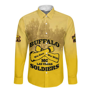 Personalized Buffalo Soldier Long Sleeve Button Shirt African American Heroes - Yellow - African Pride