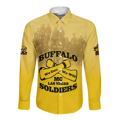Personalized Buffalo Soldier Long Sleeve Button Shirt African American Heroes - Yellow - African Pride