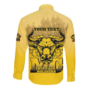 Personalized Buffalo Soldier Long Sleeve Button Shirt African American Heroes - Yellow - African Pride