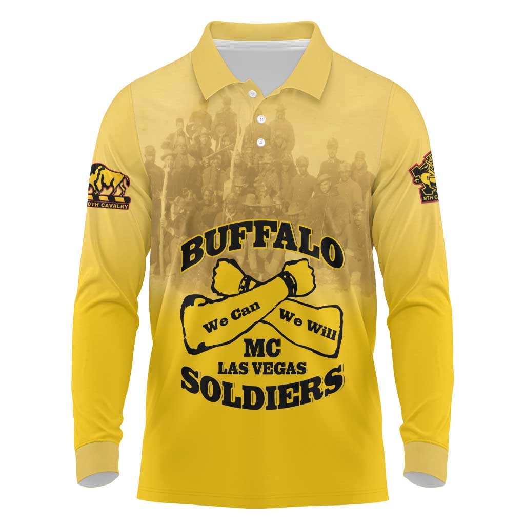 Personalized Buffalo Soldier Long Sleeve Polo Shirt African American Heroes - Yellow - African Pride