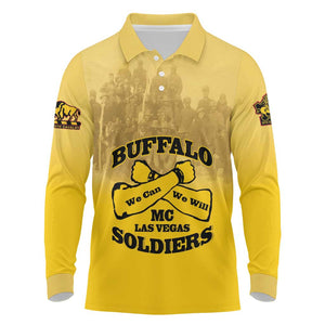 Personalized Buffalo Soldier Long Sleeve Polo Shirt African American Heroes - Yellow - African Pride