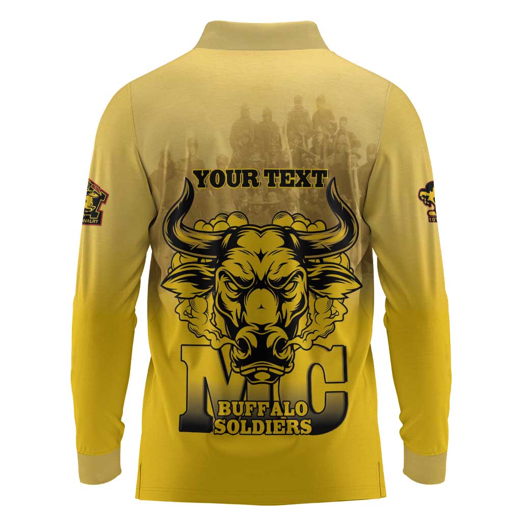 Personalized Buffalo Soldier Long Sleeve Polo Shirt African American Heroes - Yellow - African Pride