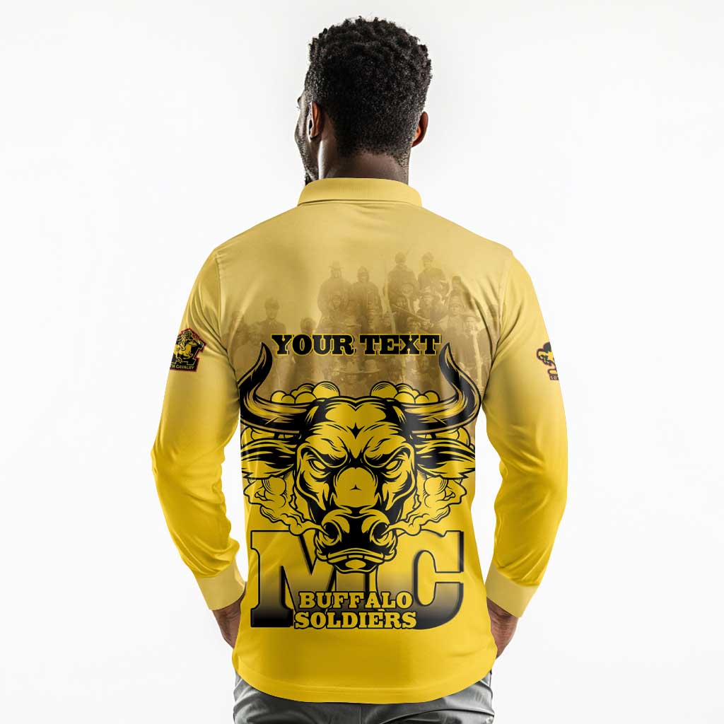 Personalized Buffalo Soldier Long Sleeve Polo Shirt African American Heroes - Yellow - African Pride