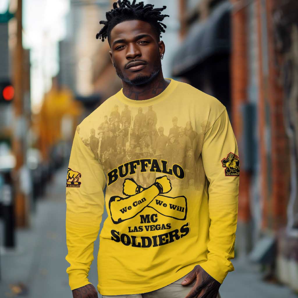 Personalized Buffalo Soldier Long Sleeve Shirt African American Heroes - Yellow - African Pride