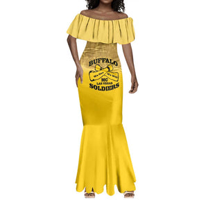 Personalized Buffalo Soldier Mermaid Dress African American Heroes - Yellow - African Pride