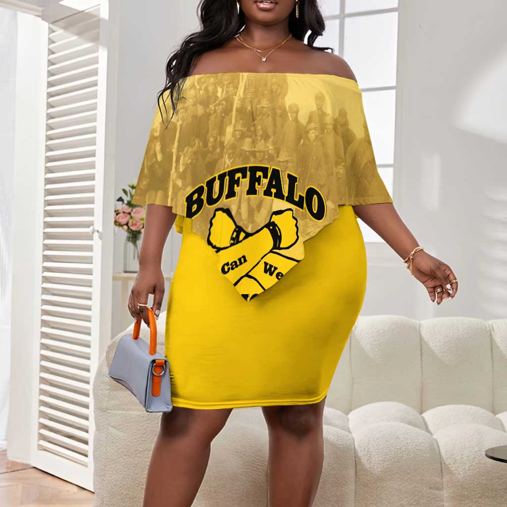 Personalized Buffalo Soldier Off Shoulder Short Dress African American Heroes - Yellow - African Pride