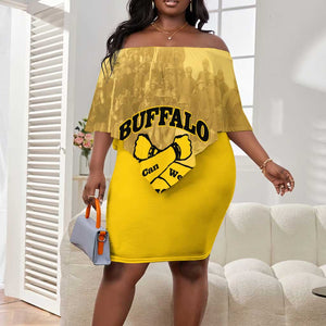 Personalized Buffalo Soldier Off Shoulder Short Dress African American Heroes - Yellow - African Pride
