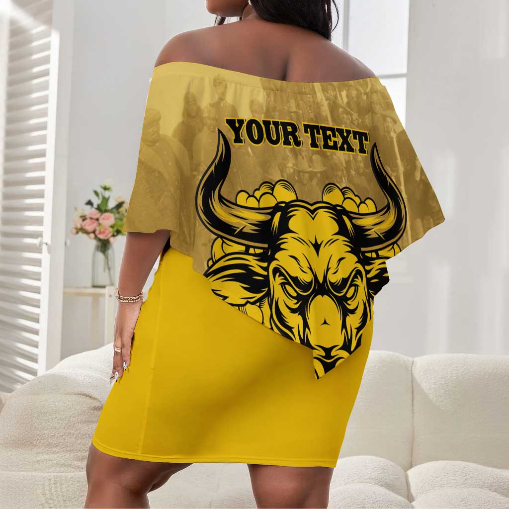 Personalized Buffalo Soldier Off Shoulder Short Dress African American Heroes - Yellow - African Pride