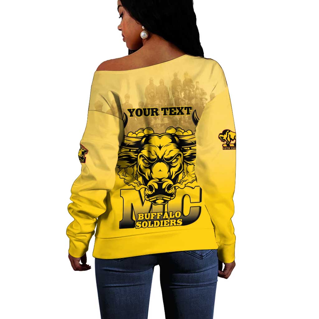 Personalized Buffalo Soldier Off Shoulder Sweater African American Heroes - Yellow - African Pride