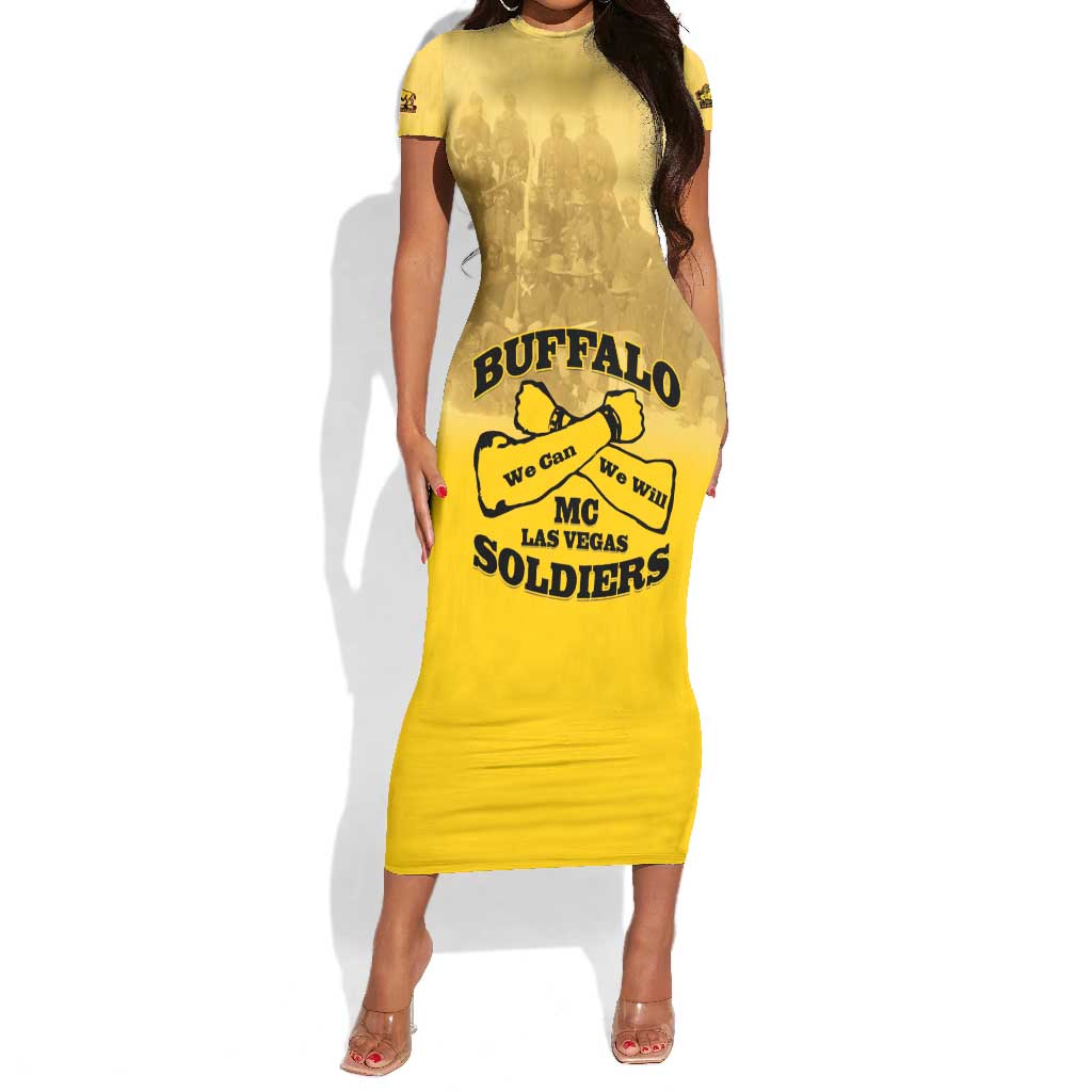 Personalized Buffalo Soldier Short Sleeve Bodycon Dress African American Heroes - Yellow - African Pride
