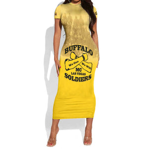 Personalized Buffalo Soldier Short Sleeve Bodycon Dress African American Heroes - Yellow - African Pride