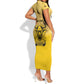 Personalized Buffalo Soldier Short Sleeve Bodycon Dress African American Heroes - Yellow - African Pride