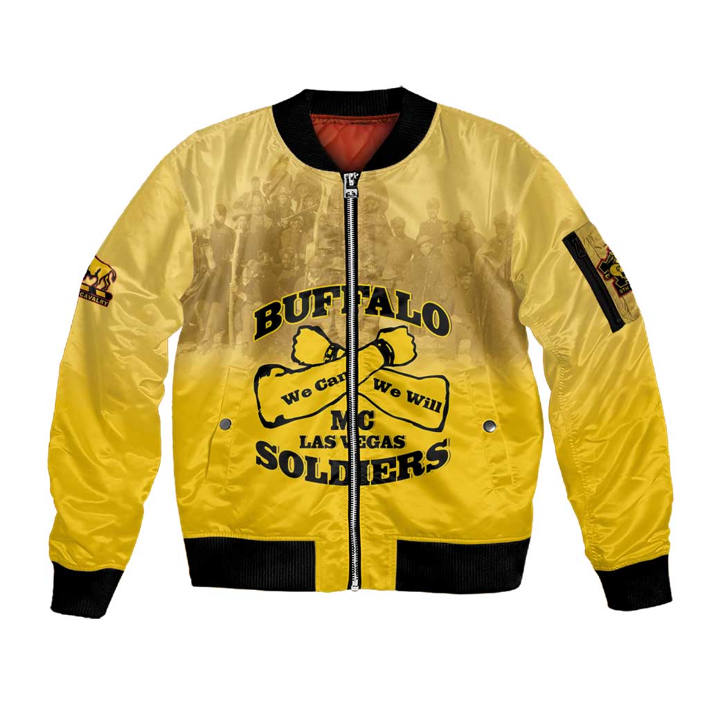 Personalized Buffalo Soldier Sleeve Zip Bomber Jacket African American Heroes - Yellow - African Pride