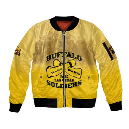 Personalized Buffalo Soldier Sleeve Zip Bomber Jacket African American Heroes - Yellow - African Pride