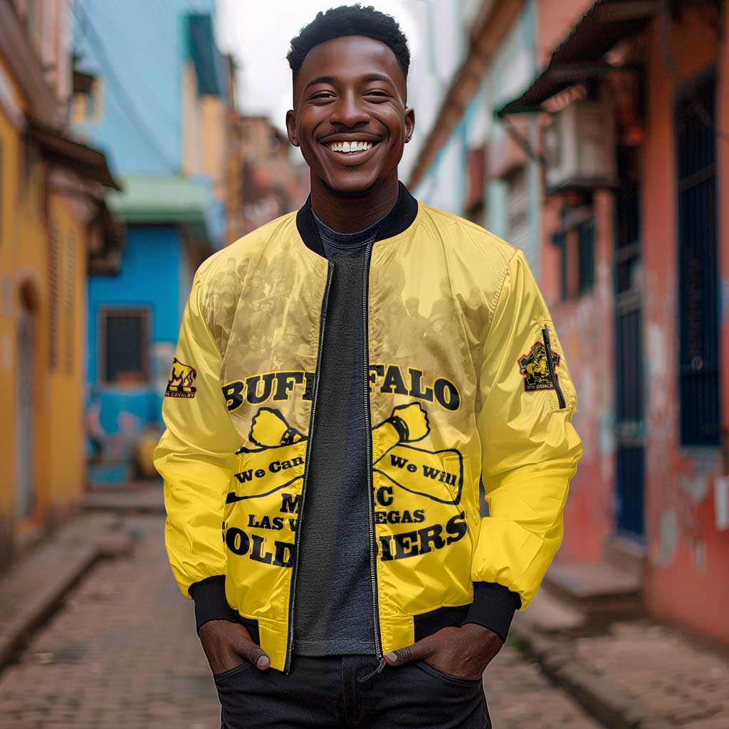 Personalized Buffalo Soldier Sleeve Zip Bomber Jacket African American Heroes - Yellow - African Pride