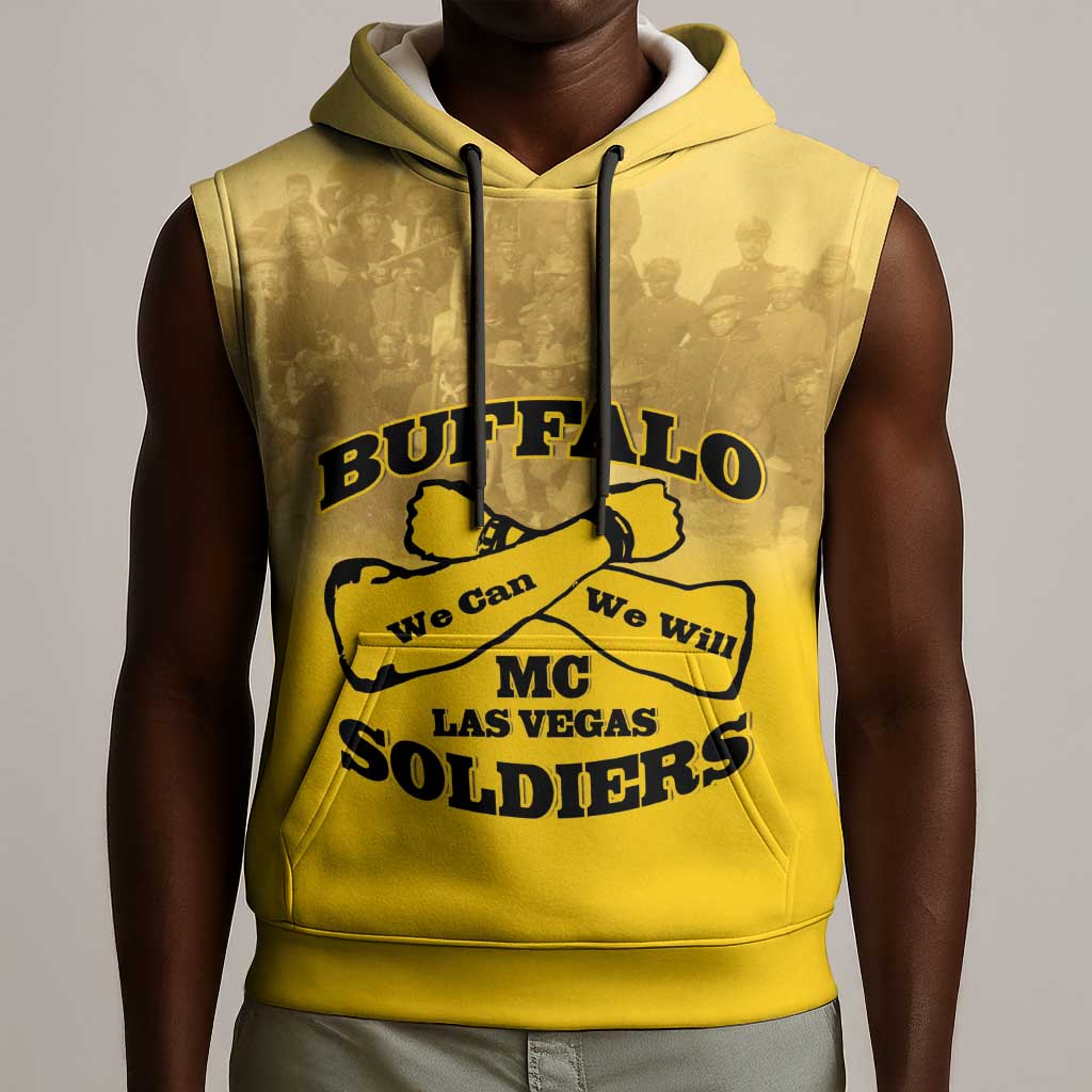 Personalized Buffalo Soldier Sleeveless Hoodie African American Heroes - Yellow - African Pride