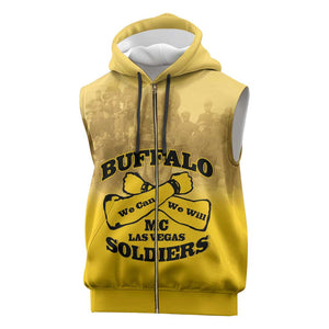 Personalized Buffalo Soldier Sleeveless Zip Hoodie African American Heroes - Yellow - African Pride