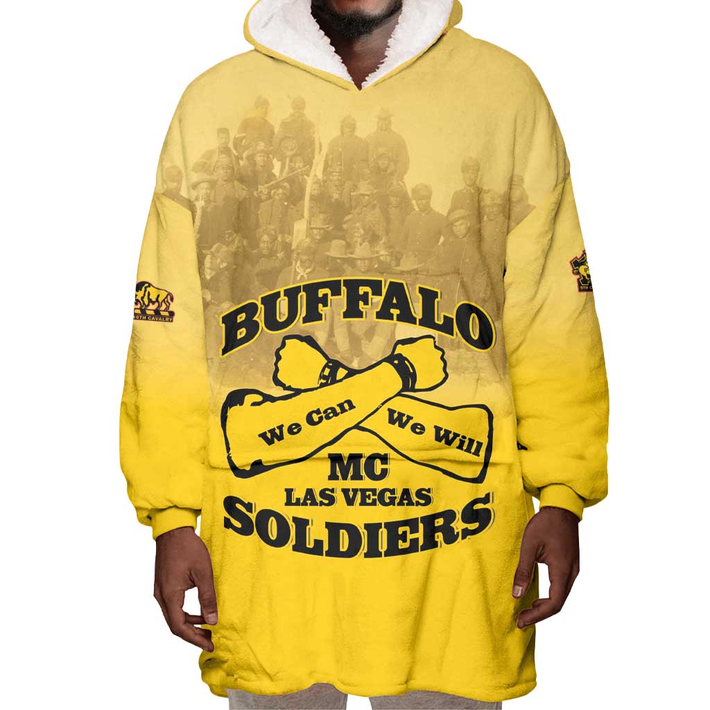 Personalized Buffalo Soldier Wearable Blanket Hoodie African American Heroes - Yellow - African Pride