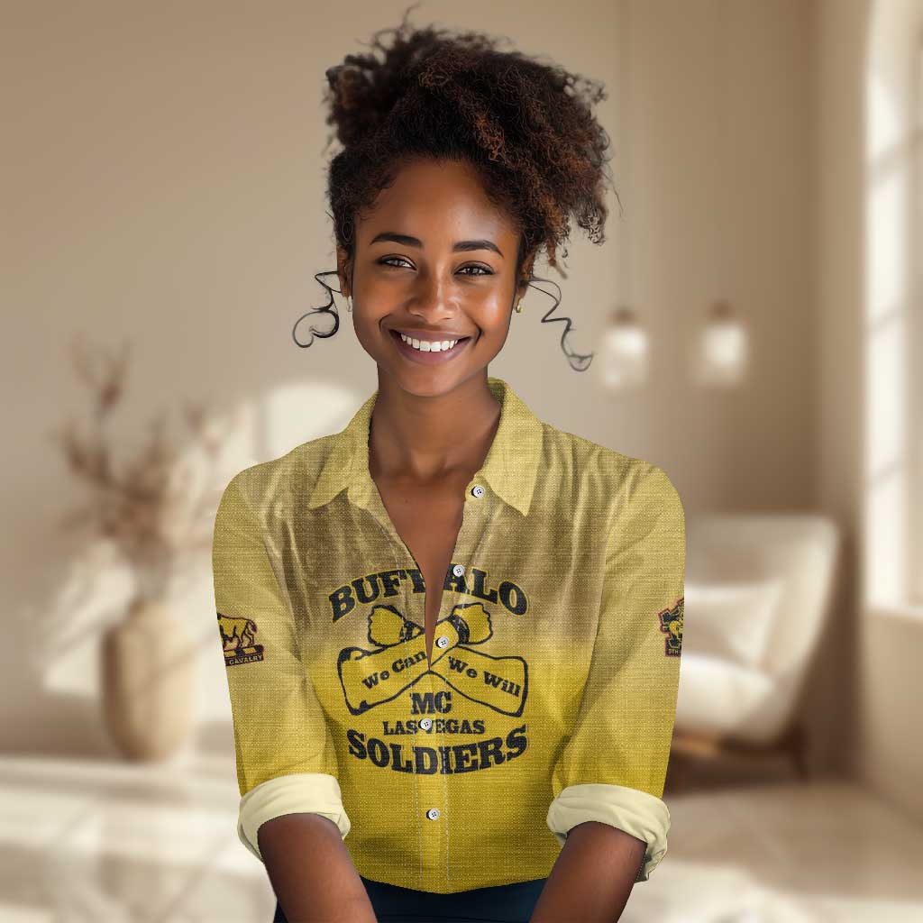 Personalized Buffalo Soldier Women Casual Shirt African American Heroes - Yellow - African Pride