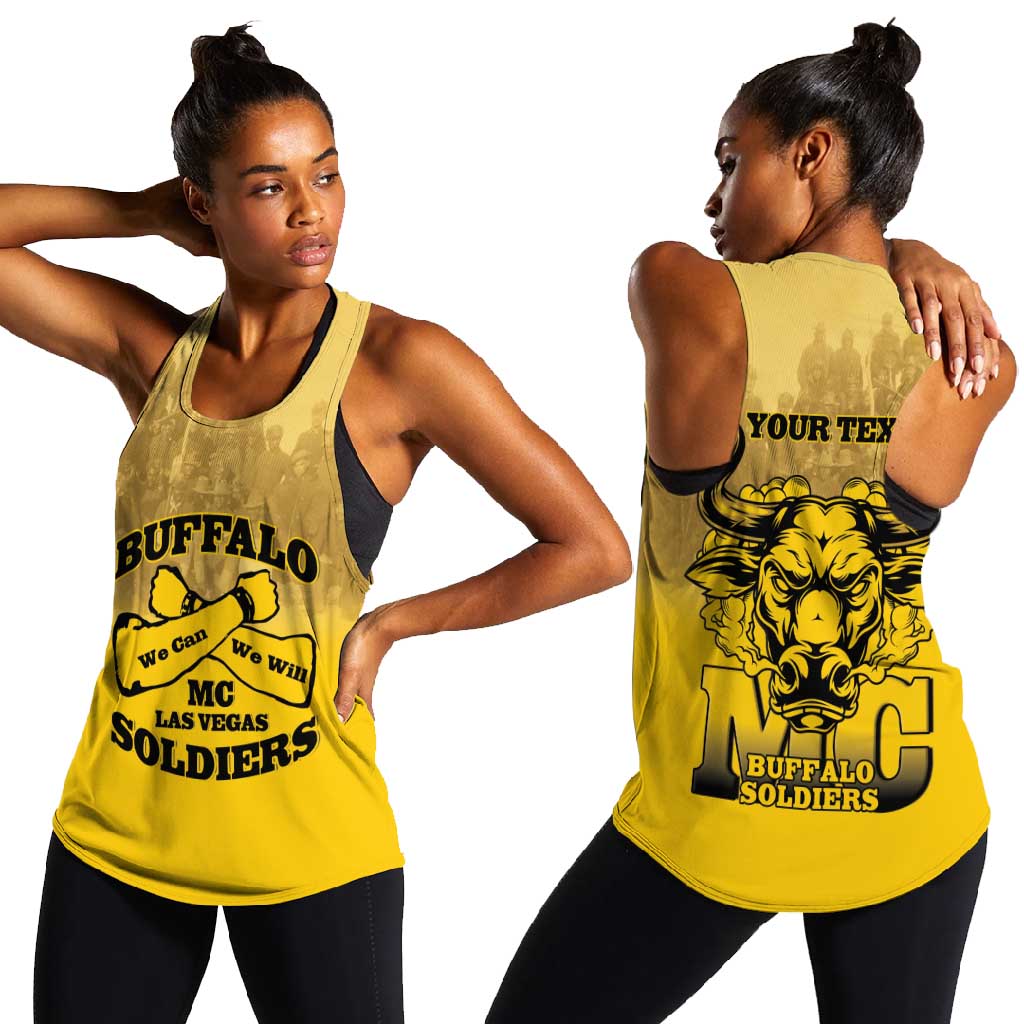 Personalized Buffalo Soldier Women Racerback Tank African American Heroes - Yellow - African Pride