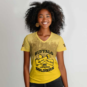 Personalized Buffalo Soldier Women V-Neck T-Shirt African American Heroes - Yellow - African Pride