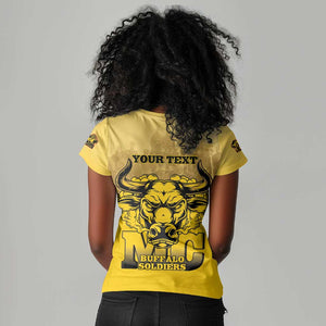 Personalized Buffalo Soldier Women V-Neck T-Shirt African American Heroes - Yellow - African Pride
