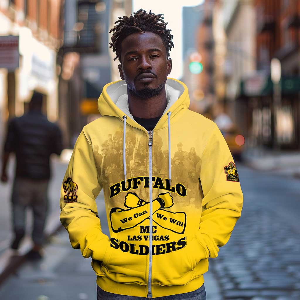 Personalized Buffalo Soldier Zip Hoodie African American Heroes - Yellow - African Pride