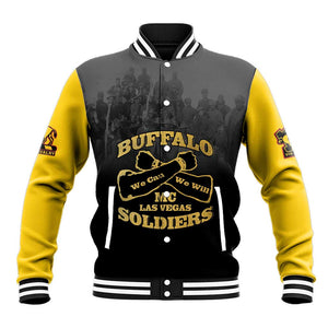 Personalized Buffalo Soldier Baseball Jacket African American Heroes - Black - African Pride