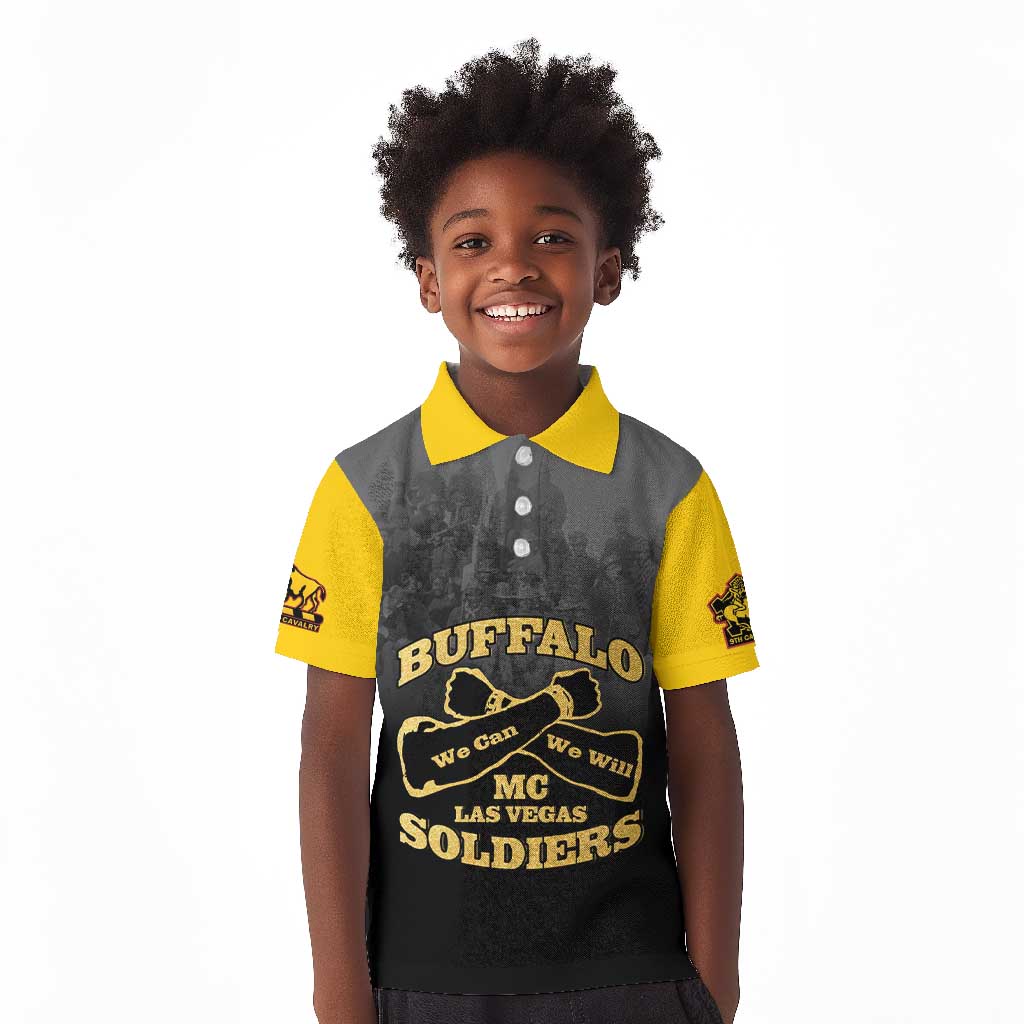 Personalized Buffalo Soldier Kid Polo Shirt African American Heroes - Black - African Pride